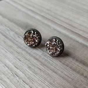 Resin Faux Druzy Stud Earrings in Metallic Bronze, Antiqued Bronze Bezels